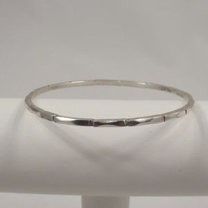 VTG 925 Sterling Silver Bracelet 8in Cut Bamboo Bangle Taxco Mexico 2.5mm 14g